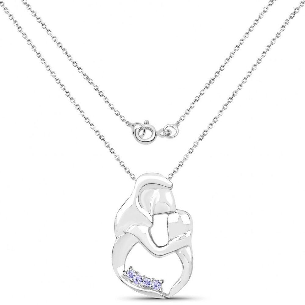 Mother & Child White Gold Plated & .14CTW Tanzanite Designer Necklace - Picture 2 of 6
